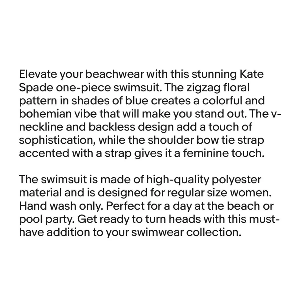 Kate Spade Zigzag Floral Bow Strap One Piece Swimsuit Women Blue Small $148